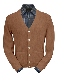 Camel Baby Alpaca Link Stitch Men's Cardigan | Peru Unlimited Cardigans | Sam's Tailoring Fine Men's Clothing