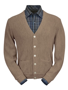 Taupe Heather Baby Alpaca Link Stitch Cardigan | Peru Unlimited Cardigans | Sam's Tailoring Fine Men's Clothing