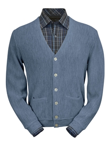 Sky Heather Baby Alpaca Relax Fit Cardigan | Peru Unlimited Cardigans | Sam's Tailoring Fine Men's Clothing
