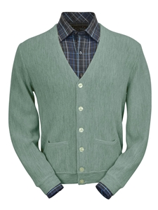 Soft Green Heather Baby Alpaca Relax Fit Cardigan | Peru Unlimited Cardigans | Sam's Tailoring Fine Men's Clothing