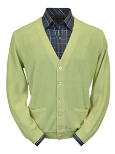 Lime Baby Alpaca Relax Fit Men's Cardigan | Peru Unlimited Cardigans | Sam's Tailoring Fine Men's Clothing