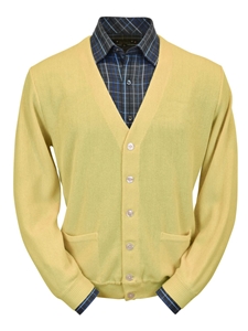 Yellow Baby Alpaca Relax Fit Men's Cardigan | Peru Unlimited Cardigans | Sam's Tailoring Fine Men's Clothing
