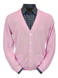 Pink Baby Alpaca Relax Fit Men's Cardigan | Peru Unlimited Cardigans | Sam's Tailoring Fine Men's Clothing