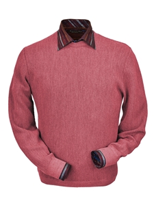 Red Coral Heather Baby Alpaca Crew Neck Sweater | Peru Unlimited Crew Neck Sweaters | Sam's Tailoring Fine Men's Clothing