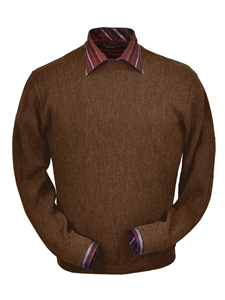 Khaki Heather Baby Alpaca Crew Neck Sweater | Peru Unlimited Crew Neck Sweaters | Sam's Tailoring Fine Men's Clothing