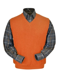 Orange Baby Alpaca Fine Men's V-Neck Vest | Peru Unlimited V-Neck Vests | Sam's Tailoring Fine Men's Clothing