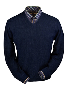 Navy Heather Baby Alpaca Men's V-Neck Sweater | Peru Unlimited V-Neck Sweaters | Sam's Tailoring Fine Men's Clothing