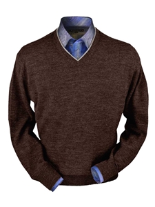 Chocolate Heather Royal Alpaca V-Neck Sweater | Peru Unlimited V-Neck Sweaters | Sam's Tailoring Fine Men's Clothing