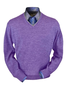 Lilac Heather Premium Royal Alpaca V-Neck Sweater | Peru Unlimited V-Neck Sweaters | Sam's Tailoring Fine Men's Clothing