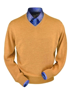 Melon Heather Royal Alpaca V-Neck Sweater | Peru Unlimited V-Neck Sweaters | Sam's Tailoring Fine Men's Clothing
