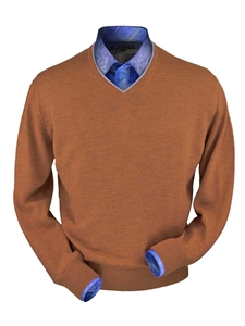 Brick Heather Royal Alpaca V-Neck Sweater | Peru Unlimited V-Neck Sweaters | Sam's Tailoring Fine Men's Clothing