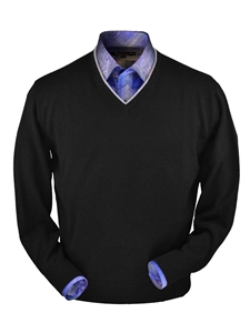 Black Premium Royal Alpaca V-Neck Sweater | Peru Unlimited V-Neck Sweaters | Sam's Tailoring Fine Men's Clothing