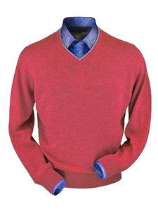 Red Coral Heather Royal Alpaca V-Neck Sweater | Peru Unlimited V-Neck Sweaters | Sam's Tailoring Fine Men's Clothing