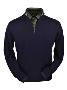 Navy Premium Royal Alpaca Half-Zip Sweater | Peru Unlimited Half-Zip Mock | Sam's Tailoring Fine Men's Clothing