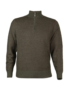 Hunter Green & Chocolate Heather Royal Alpaca Sweater | Peru Unlimited Half-Zip Mock | Sam's Tailoring Fine Men's Clothing