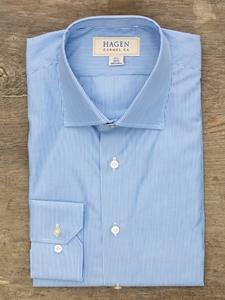 Blue Stripe Poplin Carmel Fit Dress Shirt | Hagen Dress Shirts | Sam's Tailoring Fine Men's Clothing