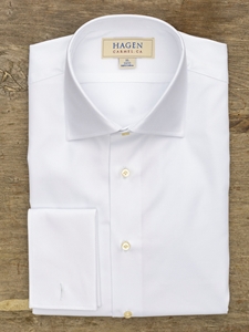 White Dobby Hybrid Carmel Fit Dress Shirt | Hagen Dress Shirts | Sam's Tailoring Fine Men's Clothing