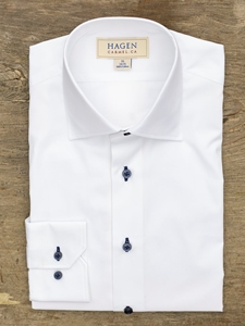White Poplin Carmel Fit Dress Shirt | Hagen Dress Shirts | Sam's Tailoring Fine Men's Clothing