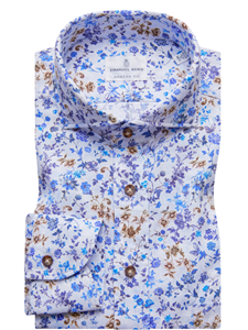 Multi-Colored Printed On White Harvard Shirt | Emanuel Berg Shirts Collection | Sam's Tailoring Fine Men's Clothing