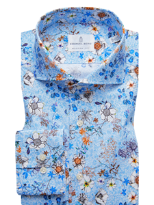 Sky Blue Flower Printed Long Sleeve Harvard Shirt | Emanuel Berg Shirts Collection | Sam's Tailoring Fine Men's Clothing