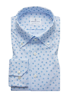 Sky Blue Printed Long Sleeve Bellagio Men Shirt | Emanuel Berg Shirts Collection | Sam's Tailoring Fine Men's Clothing