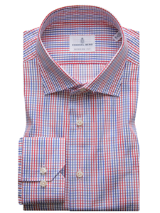 Red, White & Sky Plaid Mr Crown Men's Shirt | Emanuel Berg Shirts Collection | Sam's Tailoring Fine Men's Clothing