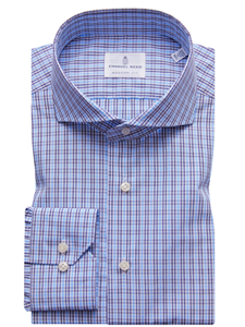 Brown, Sky & White Plaid Men's Harvard Shirt | Emanuel Berg Shirts Collection | Sam's Tailoring Fine Men's Clothing