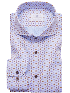 Brown Flower Print On White Background Harvard Shirt | Emanuel Berg Shirts Collection | Sam's Tailoring Fine Men's Clothing