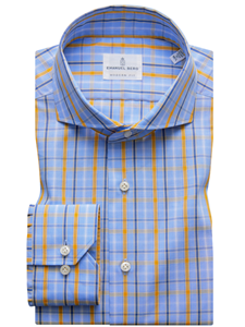 Sky Blue, Yellow & White Plaid Harvard Shirt | Emanuel Berg Shirts Collection | Sam's Tailoring Fine Men's Clothing
