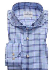 Sky Blue & Blue Plaid Harvard Long Sleeve Shirt | Emanuel Berg Shirts Collection | Sam's Tailoring Fine Men's Clothing