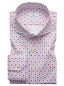 Red Flower Print On White Background Harvard Shirt | Emanuel Berg Shirts Collection | Sam's Tailoring Fine Men's Clothing