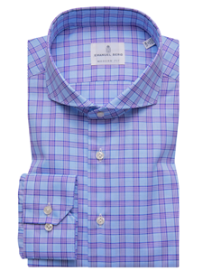 Blue & Lavender Check Men's Harvard Shirt | Emanuel Berg Shirts Collection | Sam's Tailoring Fine Men's Clothing