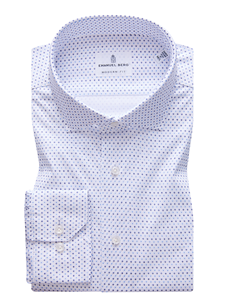 White With Small Print Long Sleeve Byron Shirt | Emanuel Berg Shirt Collection | Sam's Tailoring Fine Men's Clothing