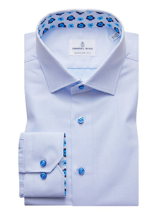 Sky Blue Printed Inside Mr Crown Long Sleeve Shirt | Emanuel Berg Shirt Collection | Sam's Tailoring Fine Men's Clothing