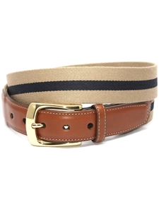 Camel/Navy European Ribbed Striped Surcingle Belt | Torino Leather Resort Casual Belts | Sam's Tailoring Fine Men Clothing