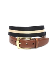 Navy/Camel European Ribbed Striped Surcingle Belt | Torino Leather Resort Casual Belts | Sam's Tailoring Fine Men Clothing
