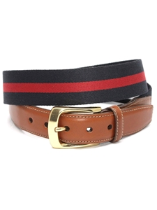 Navy/Red European Ribbed Striped Surcingle Belt | Torino Leather Resort Casual Belts | Sam's Tailoring Fine Men Clothing