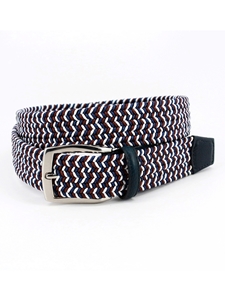 Blue/Red/White Italian Braided Elastic Rayon Stretch Belt | Torino Leather Resort Casual Belts | Sam's Tailoring Fine Men Clothing
