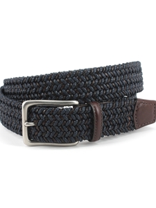 Navy/Brown Italian Woven Cotton & Leather XL Belt | Torino Leather Big & Tall Belts | Sam's Tailoring Fine Men Clothing