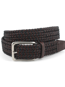 Brown/Black Italian Woven Cotton & Leather XL Belt | Torino Leather Big & Tall Belts | Sam's Tailoring Fine Men Clothing