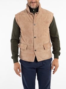 Light Tan Quilted Suede Men's Vest | Bobby Jones Outerwear Collection | Sams Tailoring Fine Men's Clothing