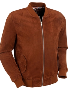 Brown Signature Premium Soft Suede Bomber Jacket | Bobby Jones Outerwear Collection | Sams Tailoring Fine Men's Clothing