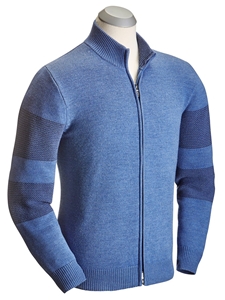 True Blue Jacquard Full-Zip Wool Men's Cardigan | Bobby Jones Sweaters Collection | Sam's Tailoring Fine Men Clothing