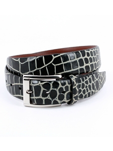 Black/Beige BI-Color Faux Crocodile Embossed Calfskin Belt | Torino Leather Dress Causal Belts | Sam's Tailoring Fine Men Clothing