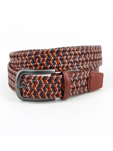 Tan Multi Italian Mini Strand Woven Stretch Leather Belt | Torino Leather Resort Causal Belts | Sam's Tailoring Fine Men Clothing
