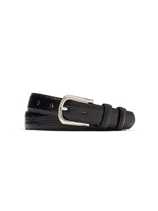 Black Lizard With Round Nickel Buckle Men Belt | W.Kleinberg Lizard Belts Collection | Sam's Tailoring Fine Men's Clothing