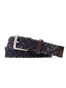 Blue Leather Cloth Braid With Brushed Nickel Buckle Belt | W.Kleinberg Belts Collection | Sam's Tailoring Fine Men's Clothing