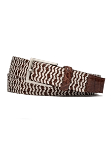 W.Kleinberg Two-Toned Embossed Crocodile Belt with Antique Silver Buckle Chocolate / Sky / 44