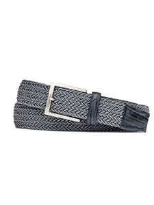 Blue Stripe Croc Tabs & Brushed Nickel Buckle Stretch Belt | W.Kleinberg Belts Collection | Sam's Tailoring Fine Men's Clothing