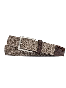 Brown Stripe Croc Tabs & Brushed Nickel Buckle Stretch Belt | W.Kleinberg Belts Collection | Sam's Tailoring Fine Men's Clothing